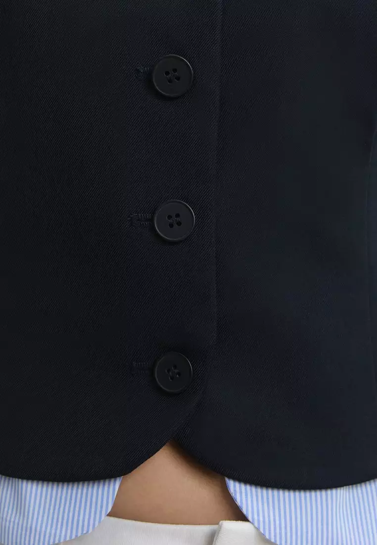 Tailored Button Front Vest - Navy