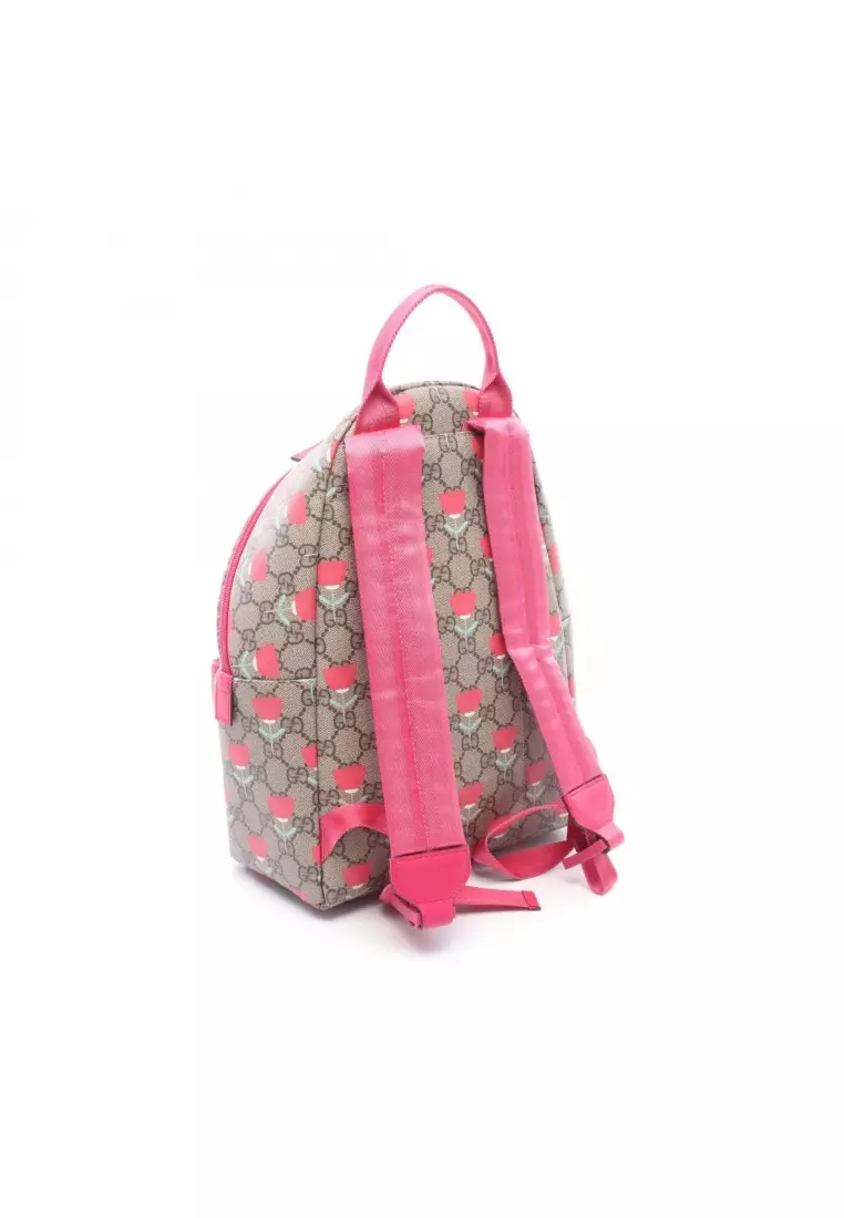 Pre-Loved Gucci Children's GG Supreme Kim Seung-yeon flower print Backpack rucksack PVC leather beige Pink purple