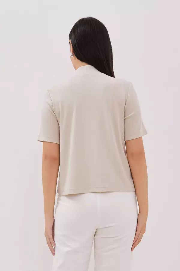MINIMAL - Penny - Atasan Rib Kerah High Neck - Beige Colour Beige