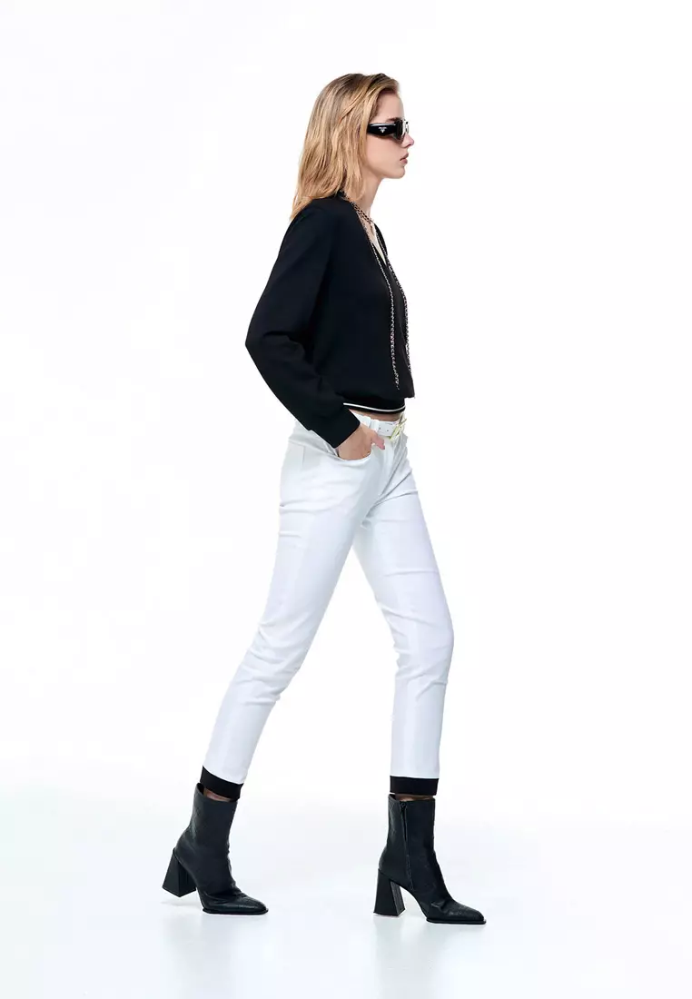 Slim Fit Smart Pants With Contrast Hem