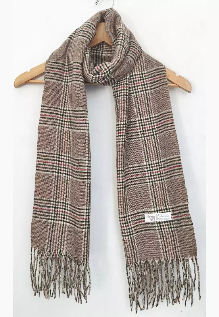 Aksesoris Pria Checked Plaid Cashmere Men's Shawl Syal Pria Walnut
