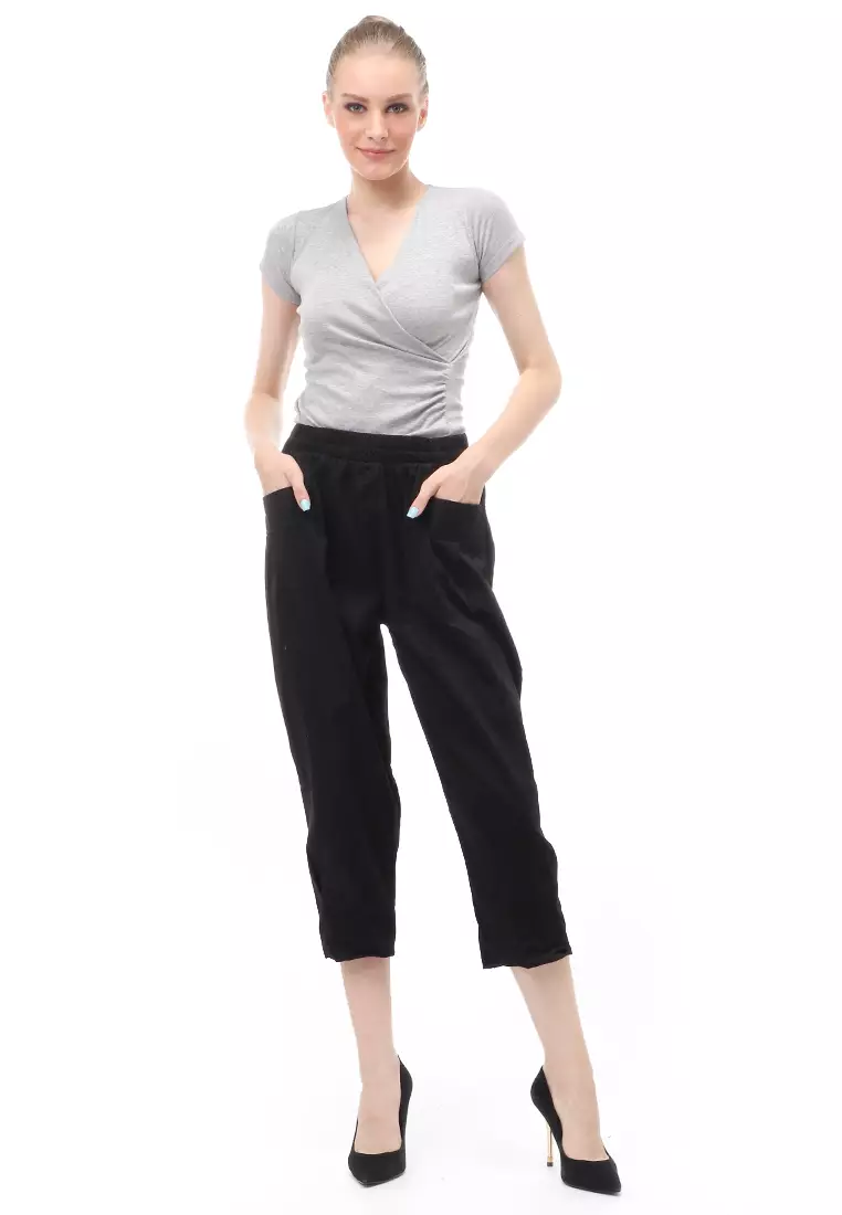 Radcliff Celana Panjang Ruberry Waist Bawahan Wanita Model Jogger Casual - Black