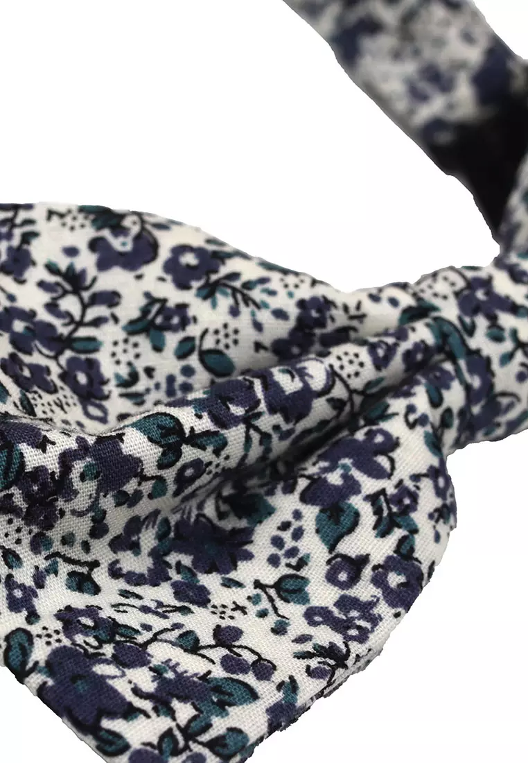 Houseofcuff Dasi Kupu Bowtie Pocket Square Saputangan Hitam Bunga A38