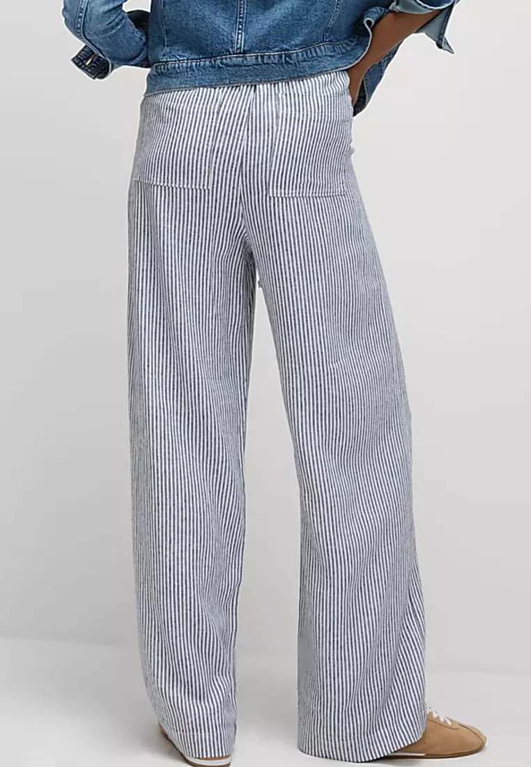 Linen Blend Wide Leg Trousers
