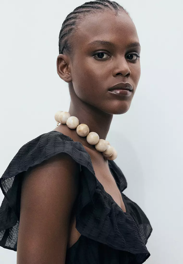 Long Dress With Ruffle Neckline