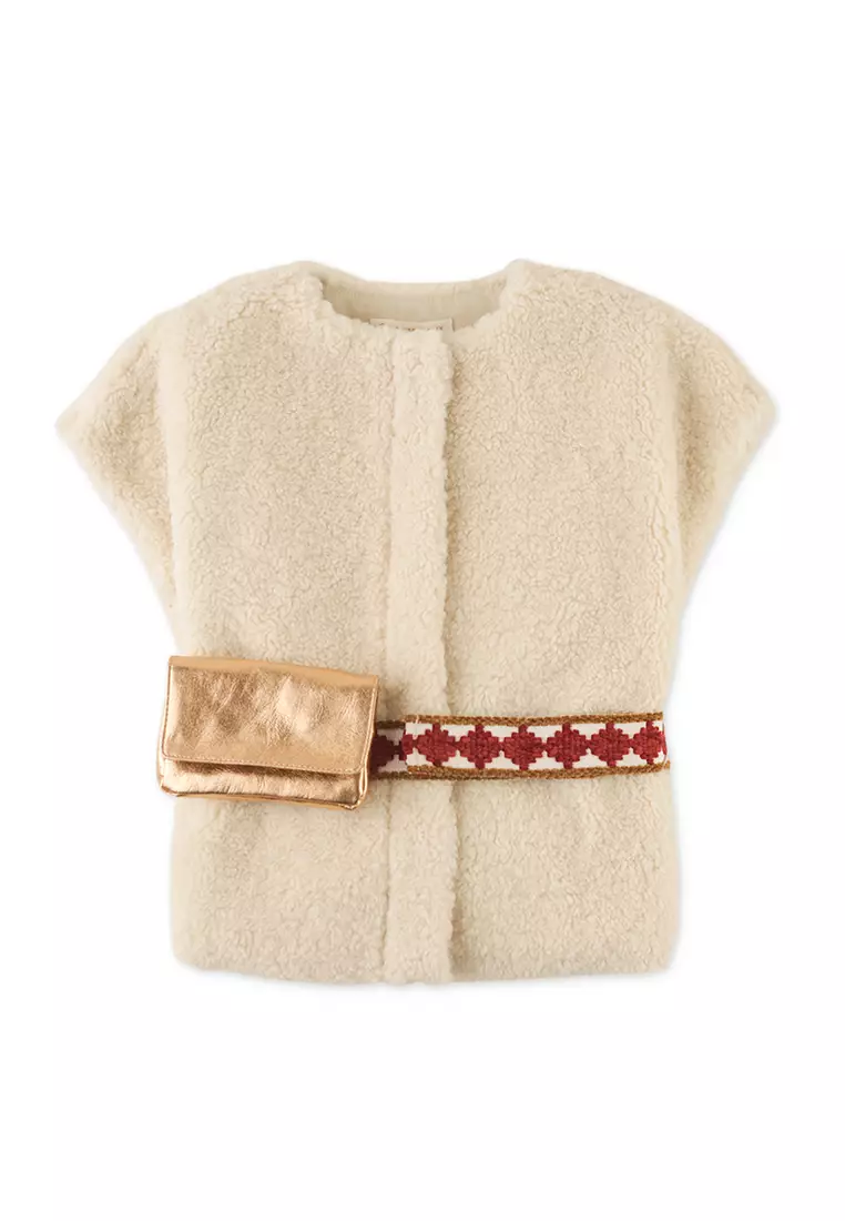 Gingersnaps Girls Faux Shearling Gilet With Faux Leather Belt Bag