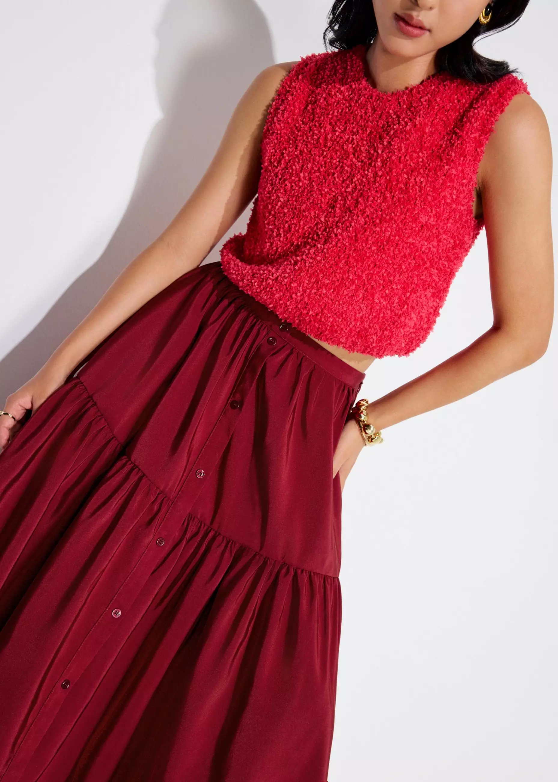 Atasan Wanita - Fuzzy Knit Shell Crop Top