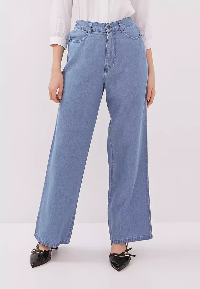 Jual DUST DUST Celana High Loose Jeans Kailani Biru TENCEL