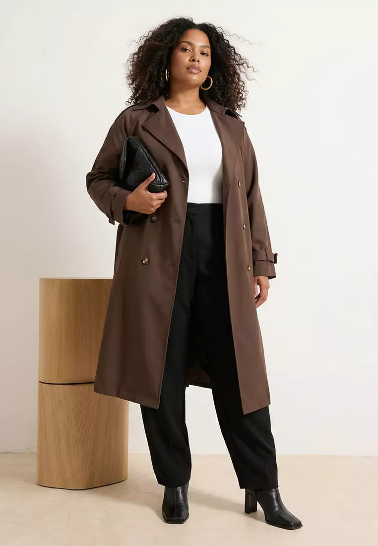 Buy Trendyol Brown Long Oversize Plus Size Trench Coat