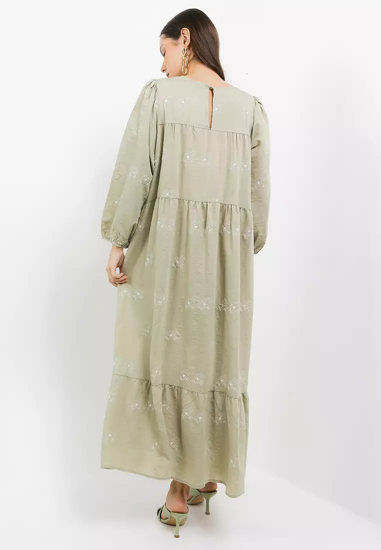 L/S Emb Tier Long Dress