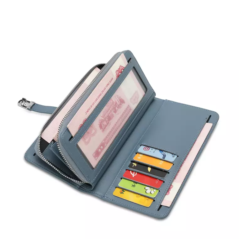 Dompet Panjang Wanita (Women's RFID Magnet Button Bi Fold Leather Long Wallet / Purse)