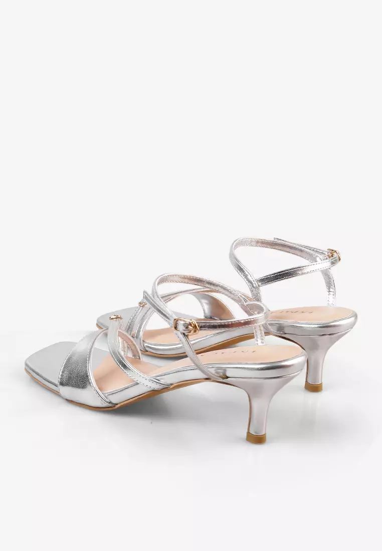 Calula Strappy Heels Metallic Heels in Silver