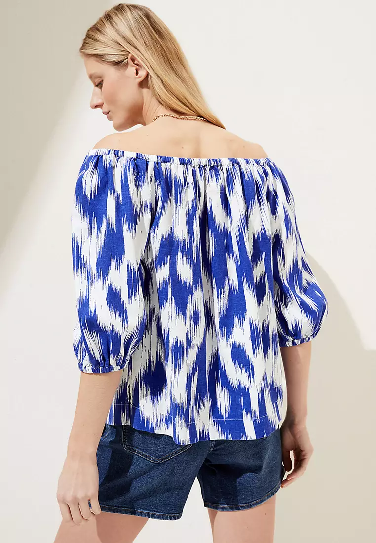 Linen Rich Printed Bardot Blouse
