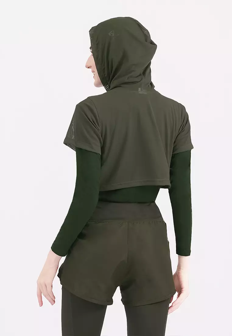 Fitwear - Croptop Jaring / Mesh / Sheer Olahraga RACHEL HOODIE SS - GREEN ARMY