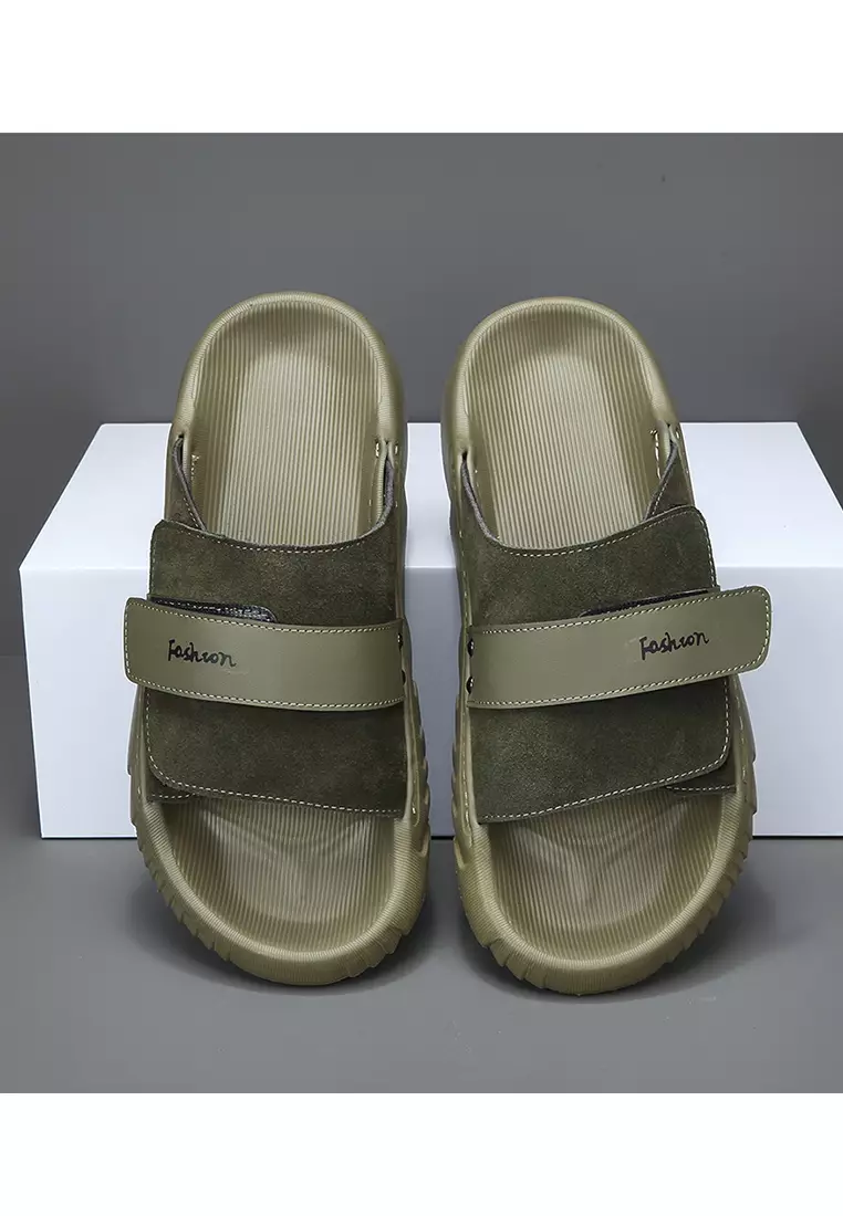 Velcro Strappy Cow Suede Slippers ALG-A09