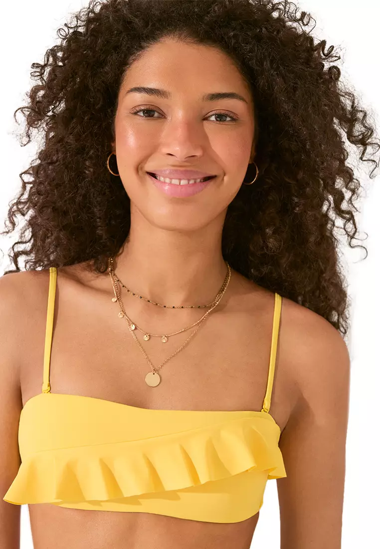 Yellow Ruffle Bandeau Bikini Top