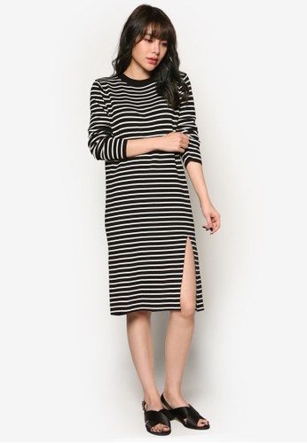 Longesprit鞋子 Sleeve Knit Stripe Dress, 服飾, 印花時代