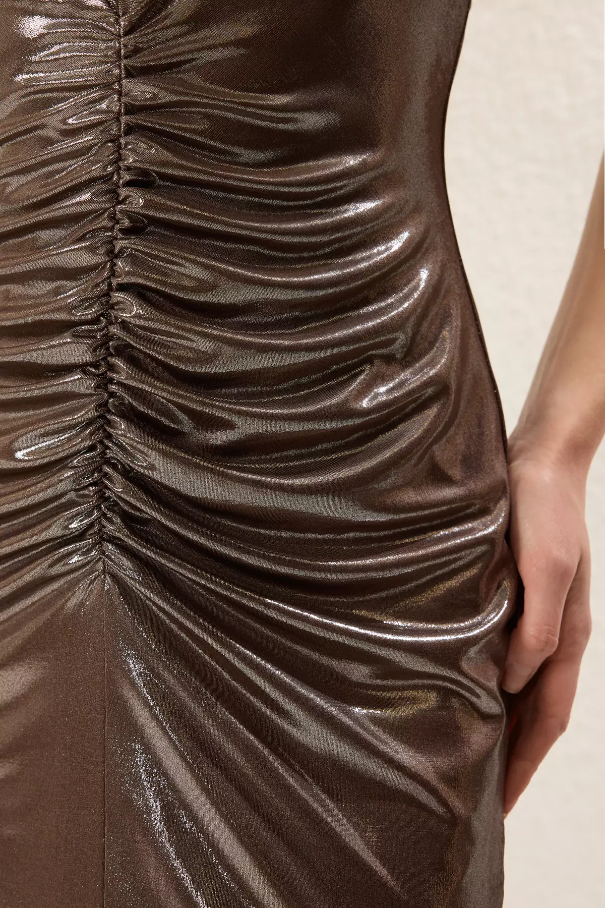 Brown V Neck Glittery Knitted Maxi Chic Evening Dress