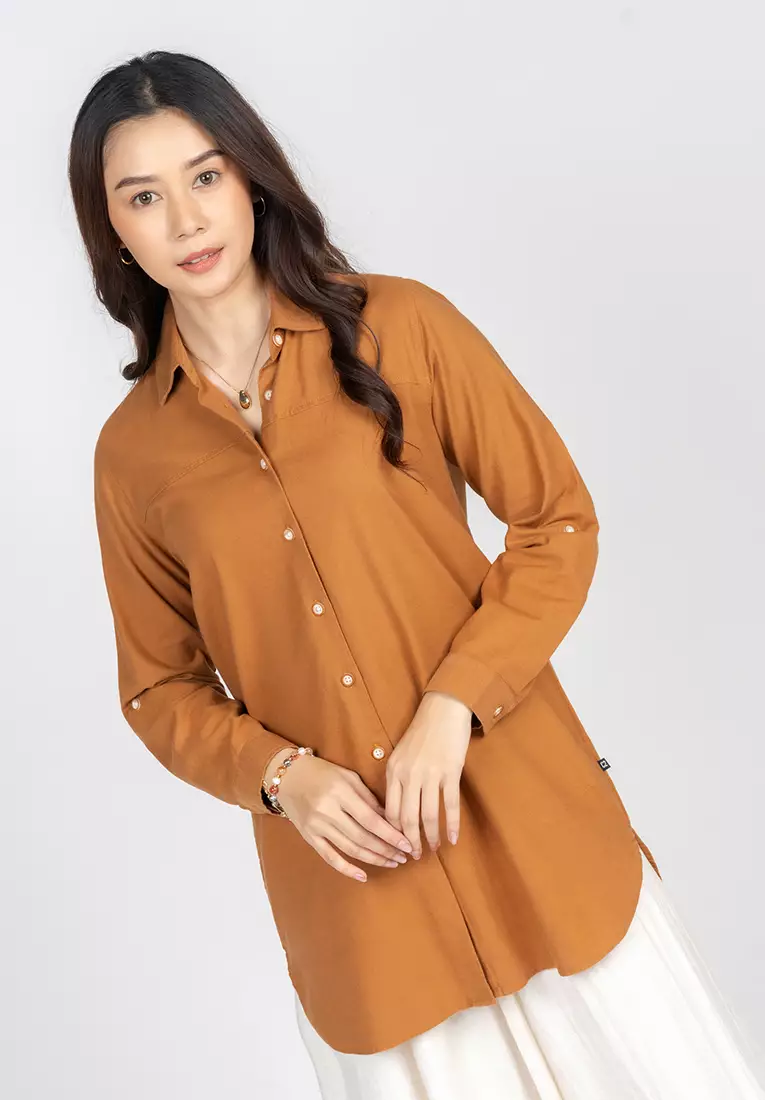 C2 Hugion Brown Casual Maxi Shirt Wanita