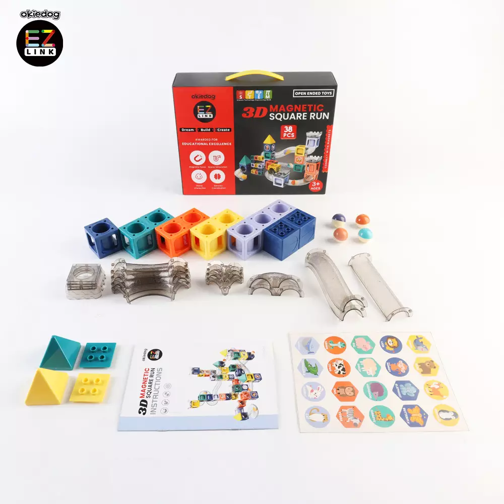 Okiedog EZLINK Magnetic Square Run - Mainan Magnet Edukasi anak (STEM) - 38pcs