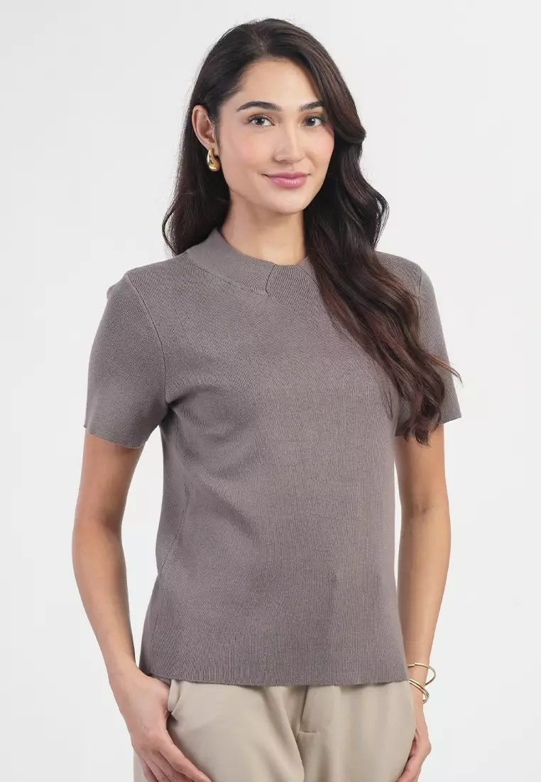 Jolianne Cap Sleeves High Neck Textured Shell Blouse