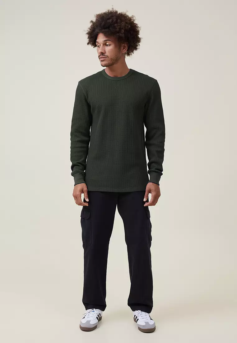 Buy Cotton On Chunky Waffle Long Sleeve T-Shirt in Army Waffle
