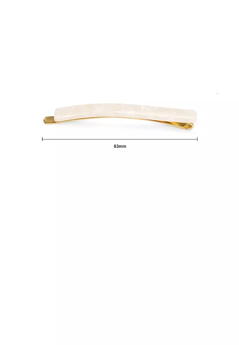 Glamorousky Gold White Geometric Rectangle Hair Clip Jepit Rambut
