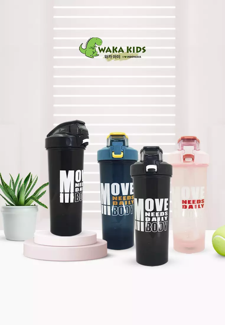 Wakakids Botol Minum Plastik Olahraga Portable Sport Bottle Shaker dengan Mixer Ball BPA Free 800ml K436 Venrc Navy