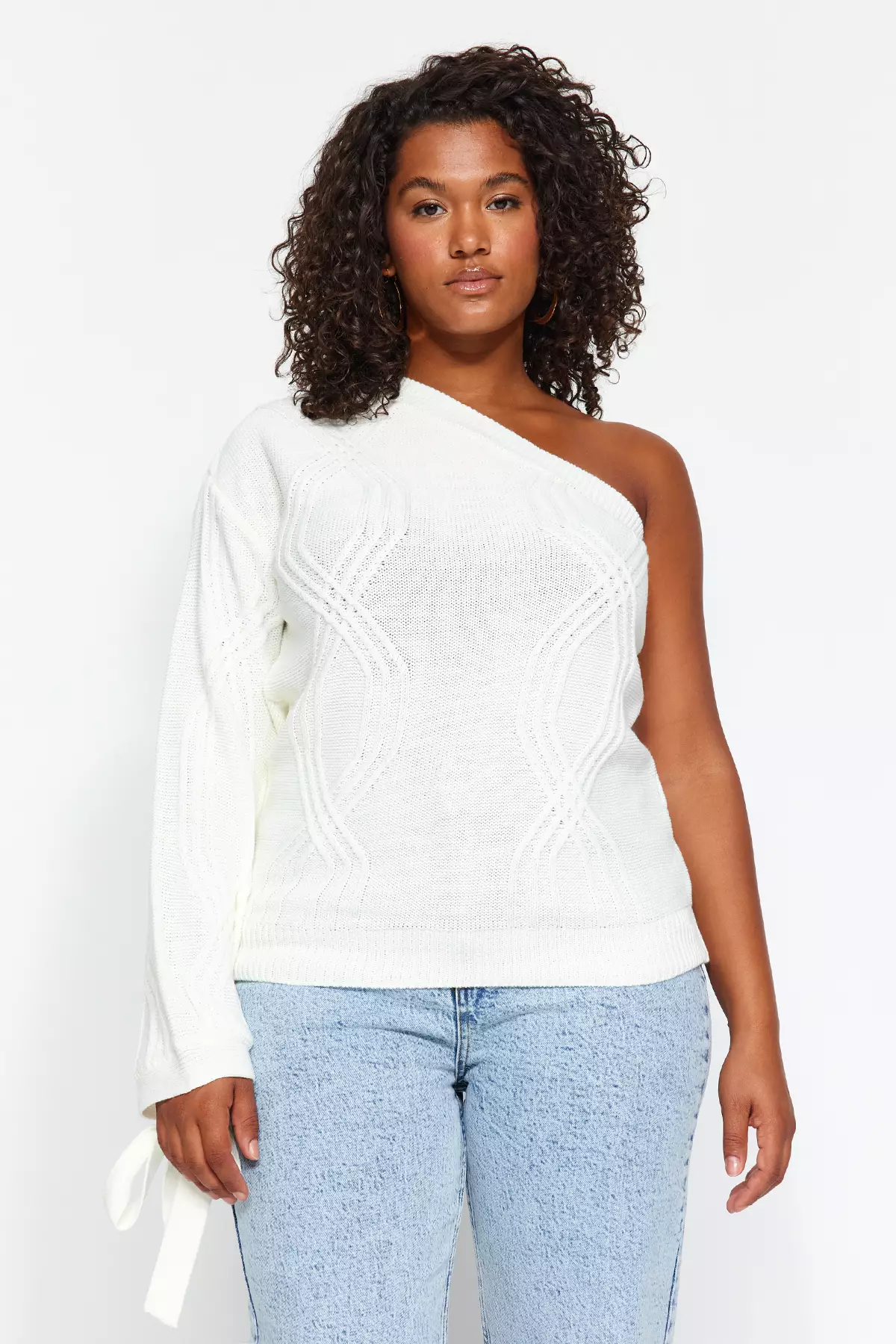 Plus size white off the shoulder sweater online