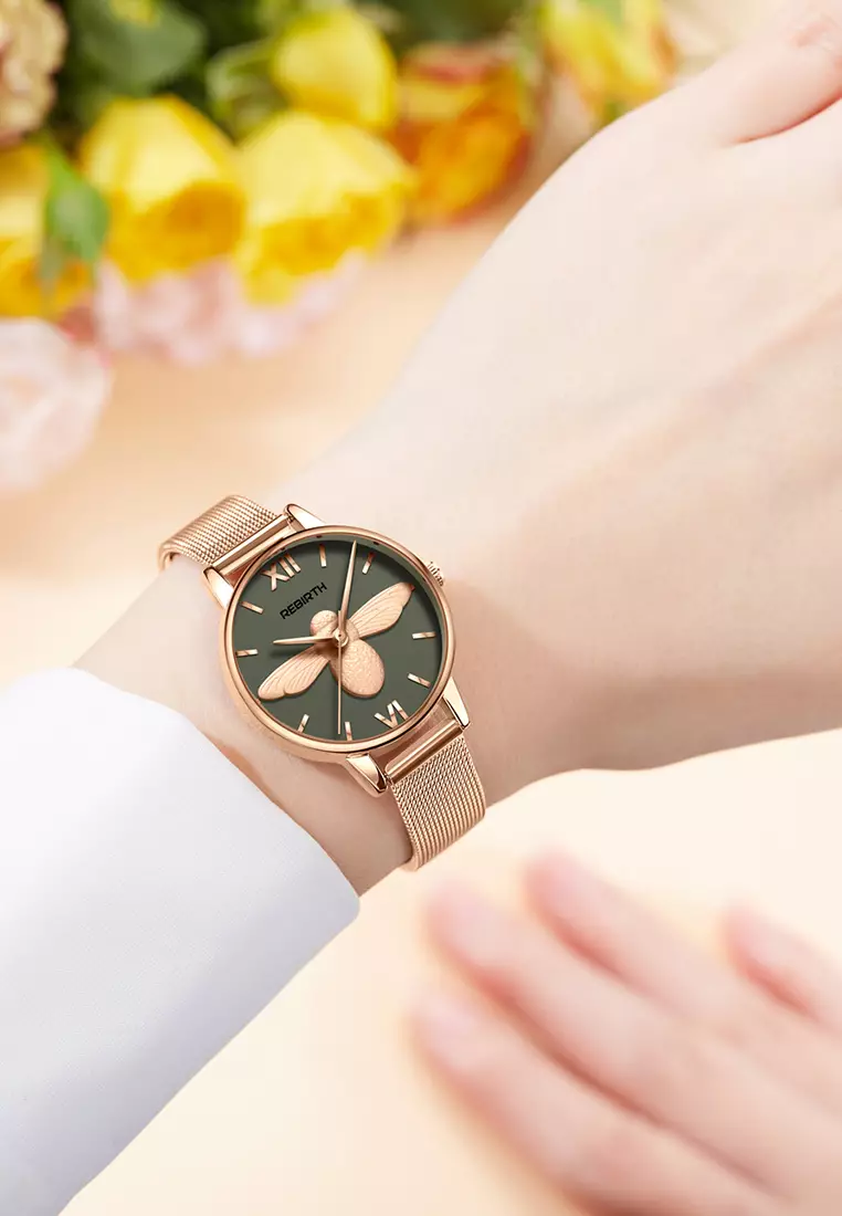 Jam Tangan Wanita Bisnis Pretty 3D Bee Mesh 3ATM Anti Air Analog