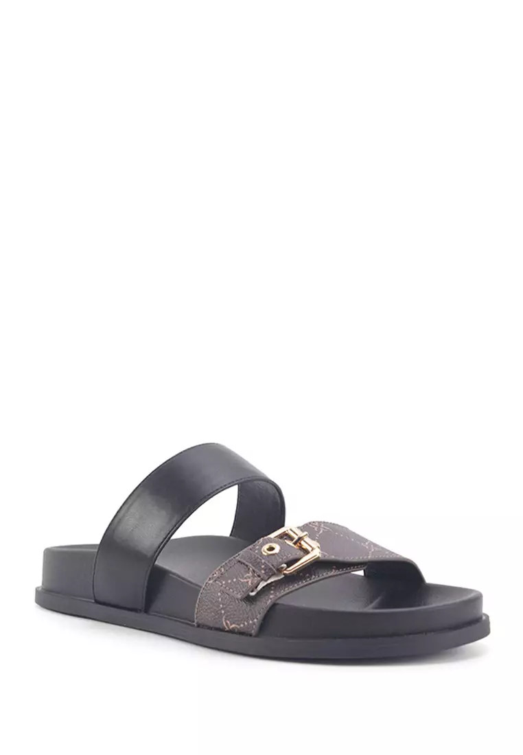 Discount on Nine West  shoes - SKU: Minto Double Strap Sandals Brown Monogram
