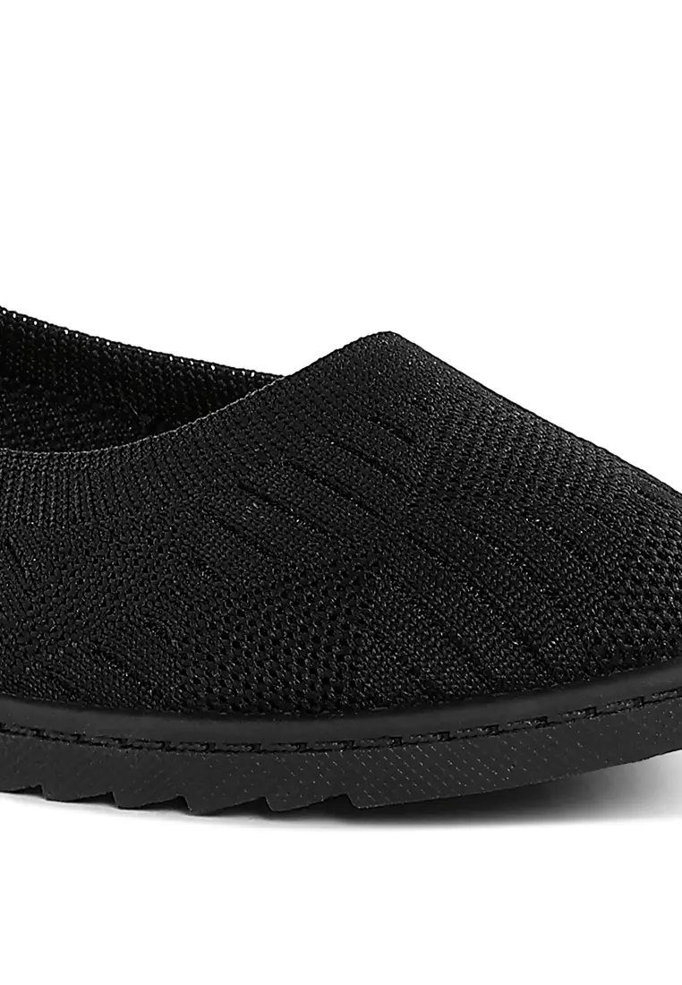 Sepatu Balet Datar Rajutan Warna Hitam