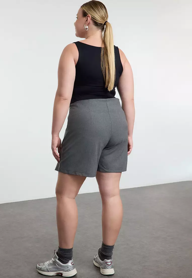 Grey Bowknot Woven Plus Size Shorts & Bermuda TBBAW25AP00002