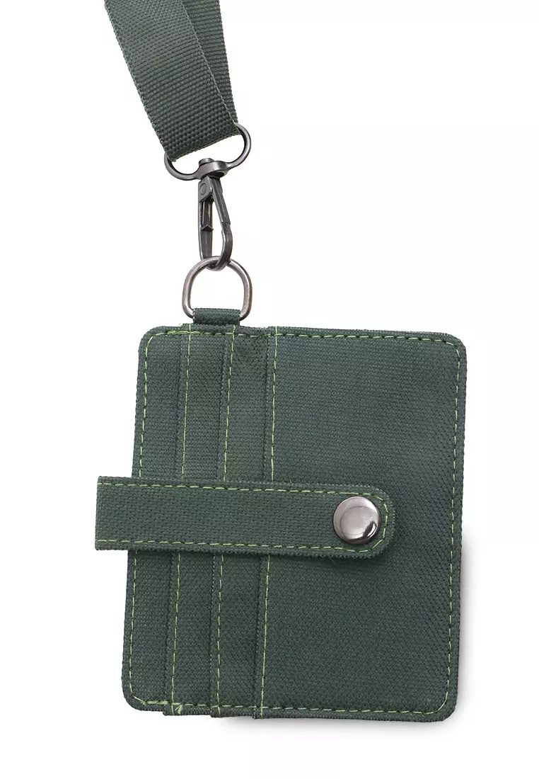 Hanging Neck Dompet Kartu 4 Slot Free Tali Gantung Motif Polos Holder Wallet Unisex - Army