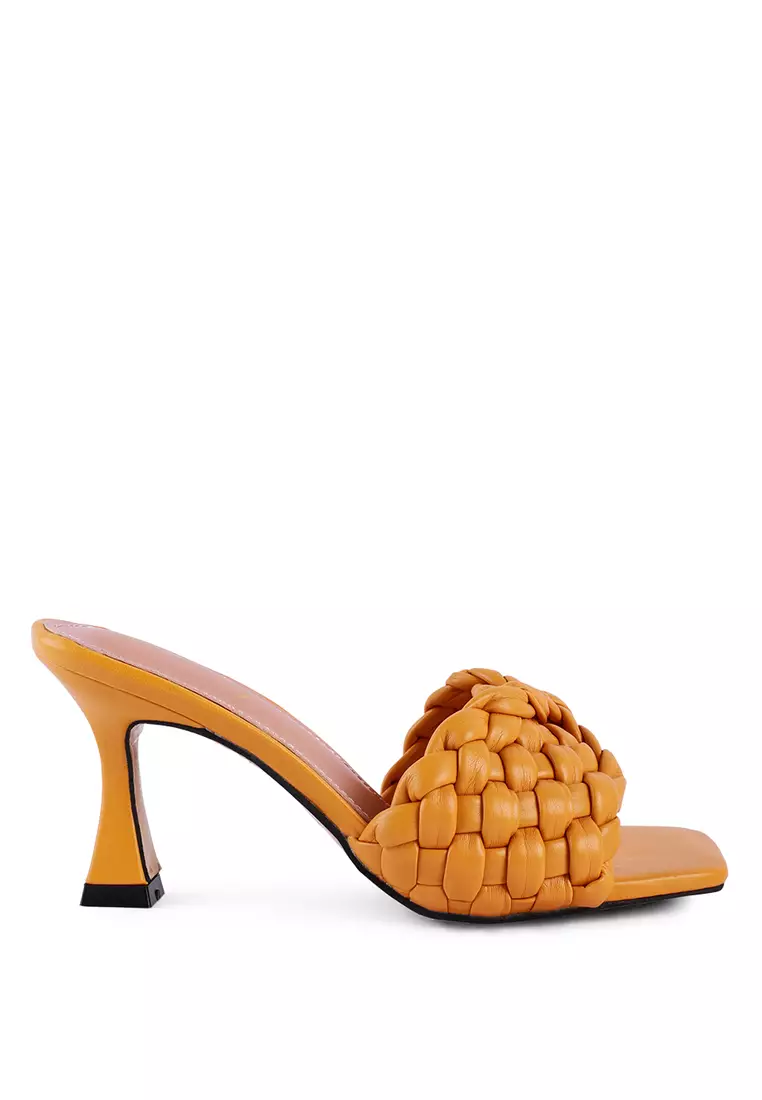 Discount on London Rag  shoes - SKU: Yellow Woven Strap Mid Heel Sandals