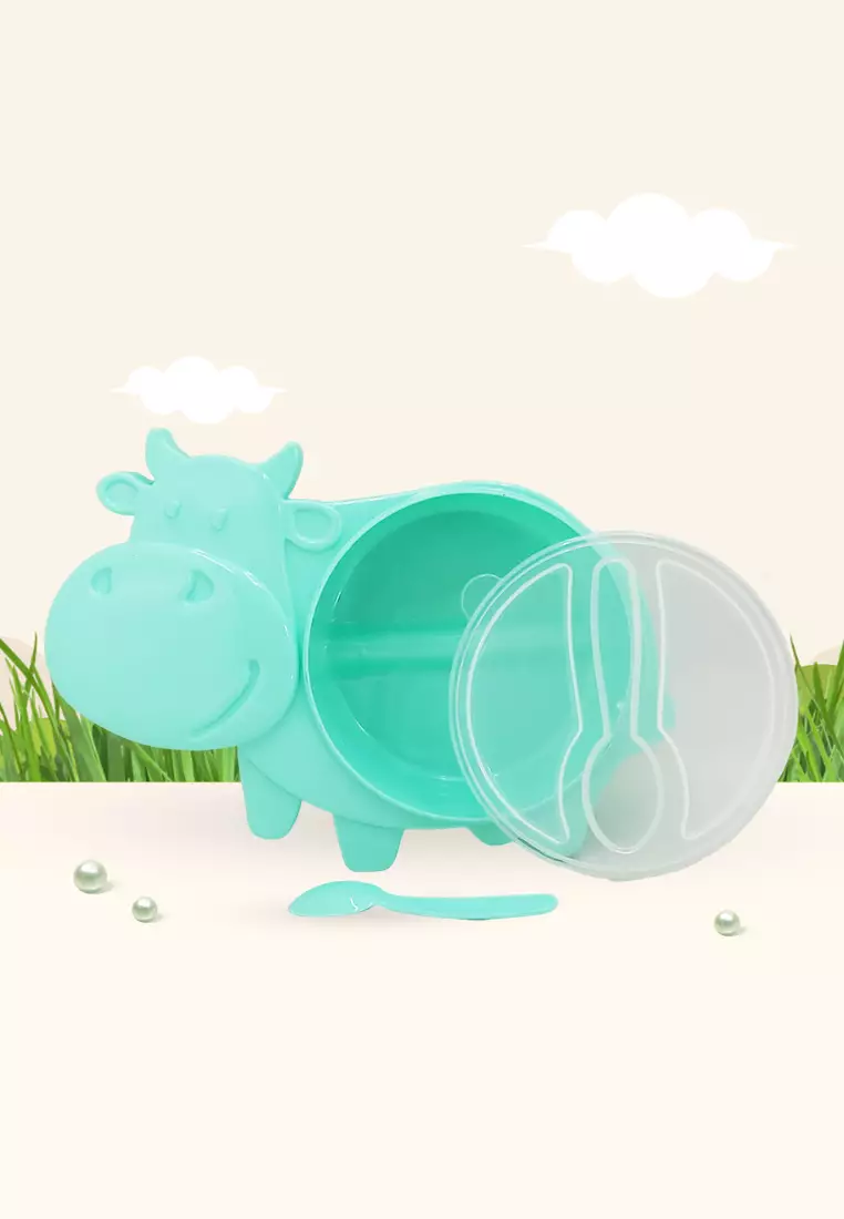 Wakakids Kotak Makan Mini Plastik Bentuk Karakter Sapi Lunch Box Cow Hadiah Souvenir Venrc Hijau