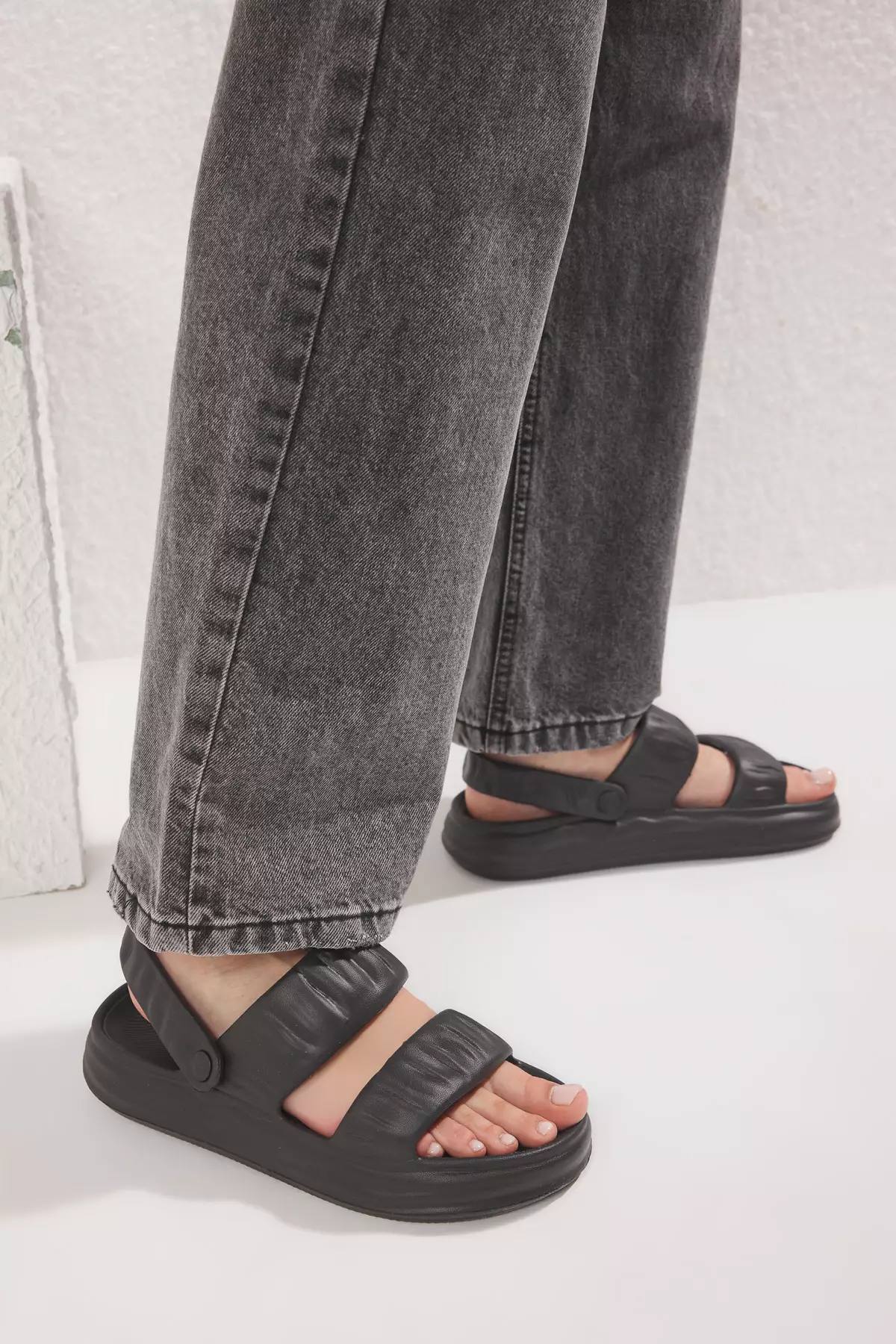 Trendyol Black Double Band Light Sole Women Eva Sandals Slippers - Main Image