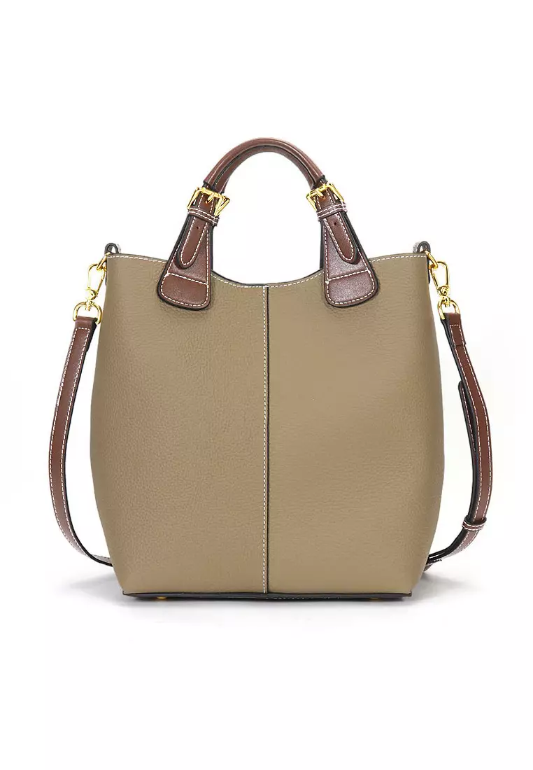 Women's Classic Cowhide Leather 2-Ways Crossbody Bags Hand Bags