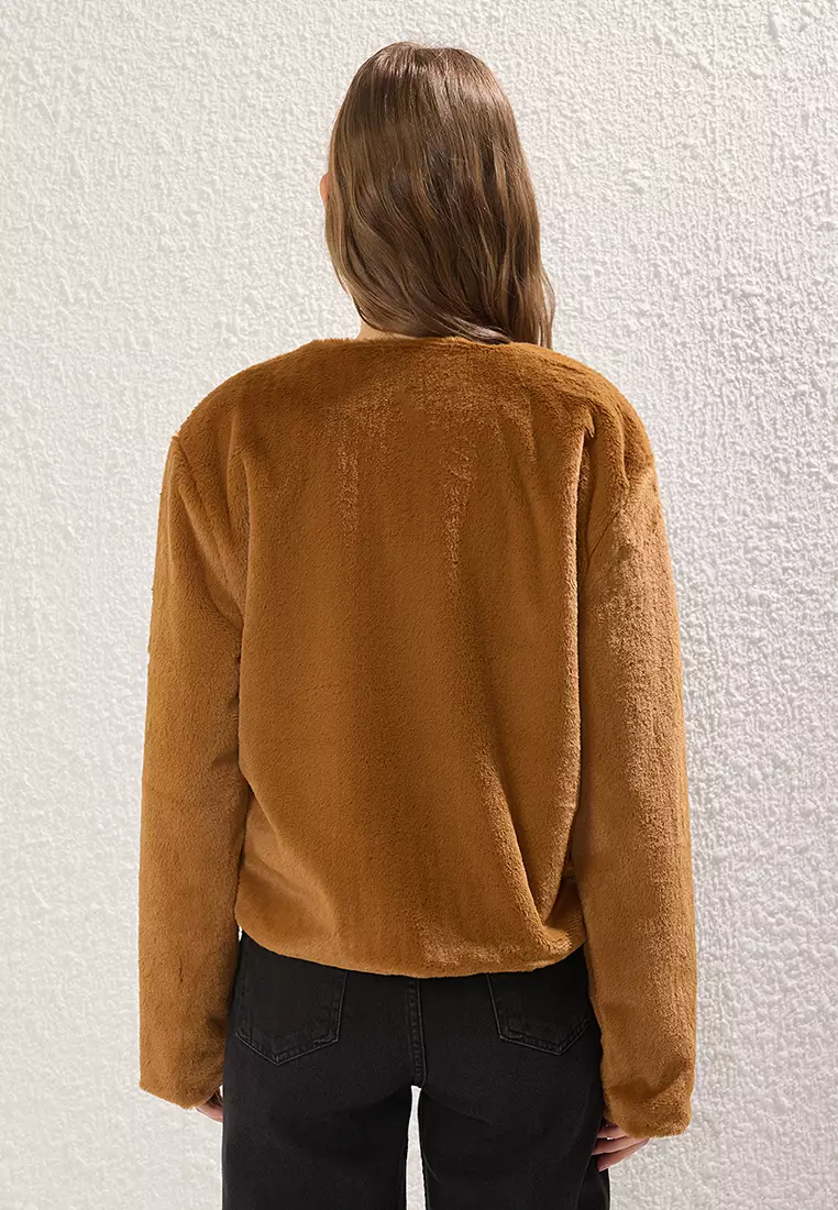 Camel Regular Fur Jacket Coat Twoss25Mo00033