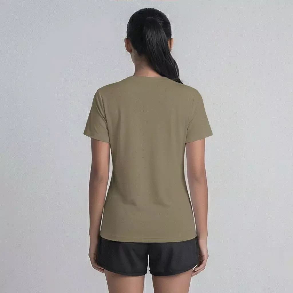TDACTIVE Kaos Lari Wanita Lengan Pendek Drifit coklat taupe 3stripe tdbolt LSF39