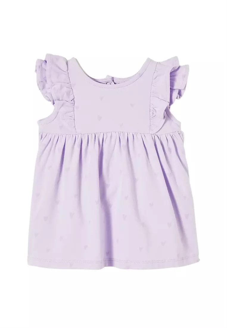 Meg Flutter Sleeve Smocked Top in Purple