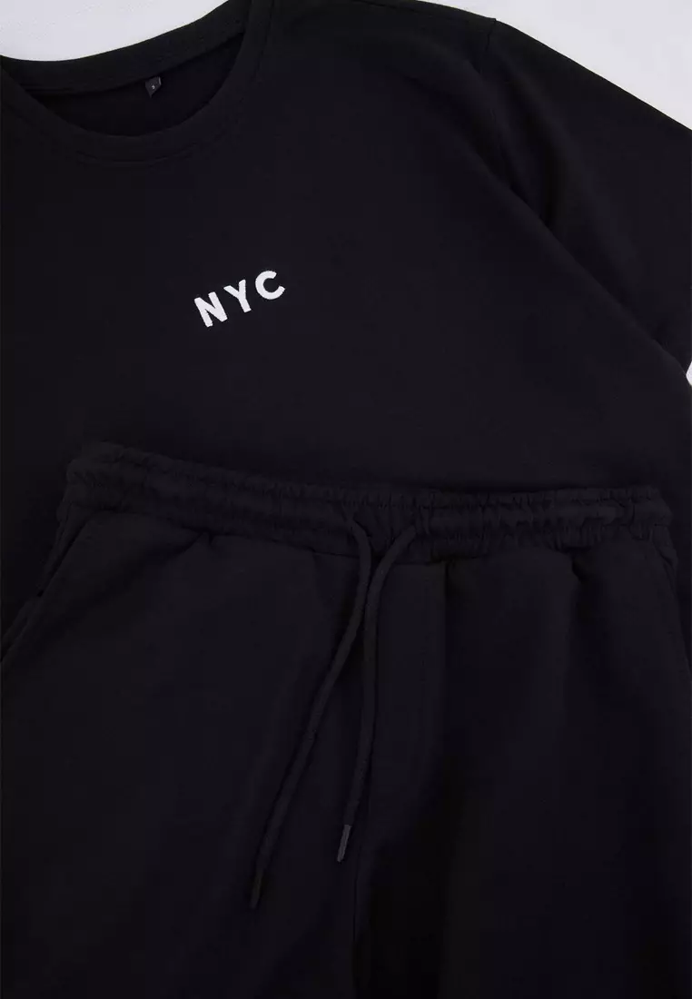 Black Loose Fit Embroidered 100% Cotton Knitted Tracksuit Set Tmnss26Em00005