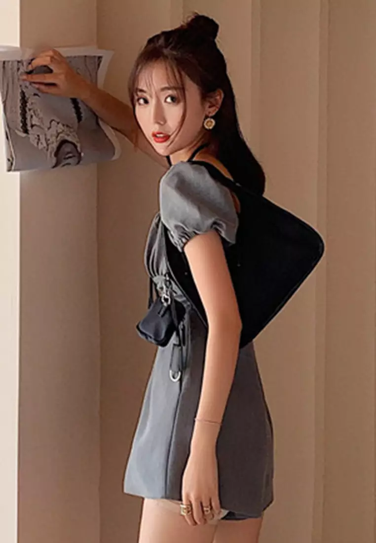 Casual High Waist Pleated Wide Leg Jumpsuit A22050310GY