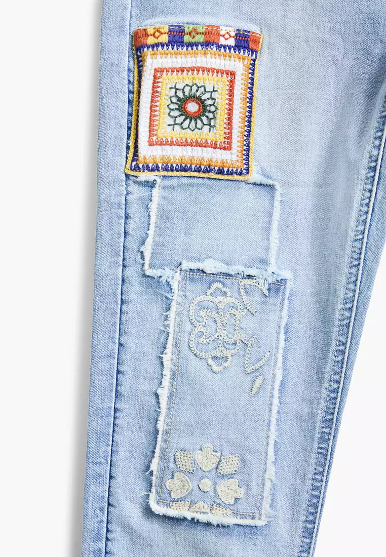 Patch denim pants