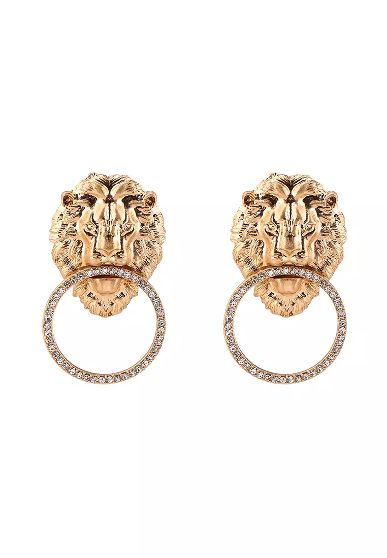 Gold lion sale door knocker earrings