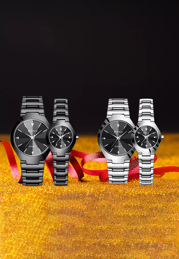 jam tangan pria Bisnis couple Tali stainless steel Mode Mewah Kasual