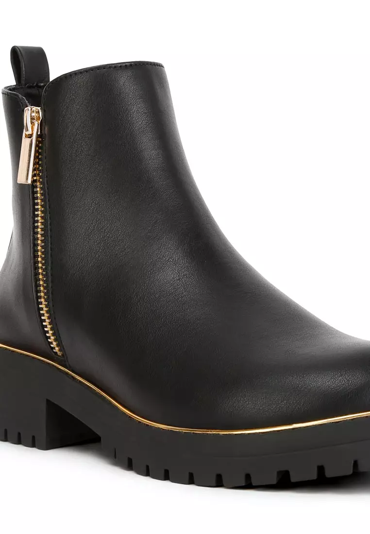 Sepatu Bot Tumit Blok Warna Hitam