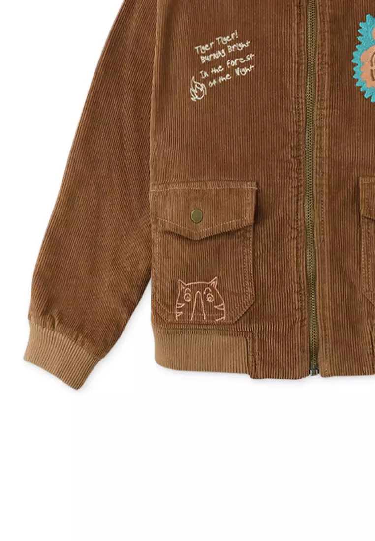 Boys Embroidered Corduroy Jacket With Sherpa Collar
