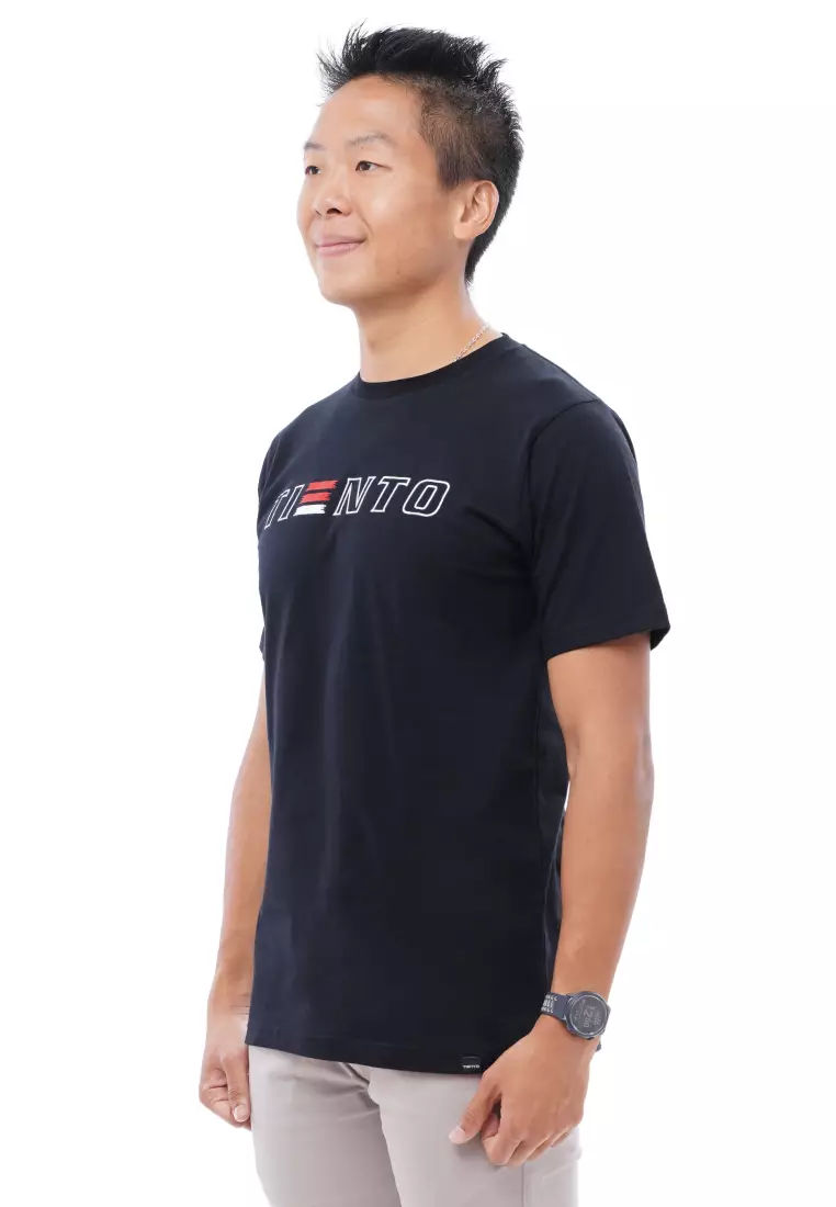 Tiento Tshirt Baju Kaos Kasual Olahraga Hitam Flag Stripe Black