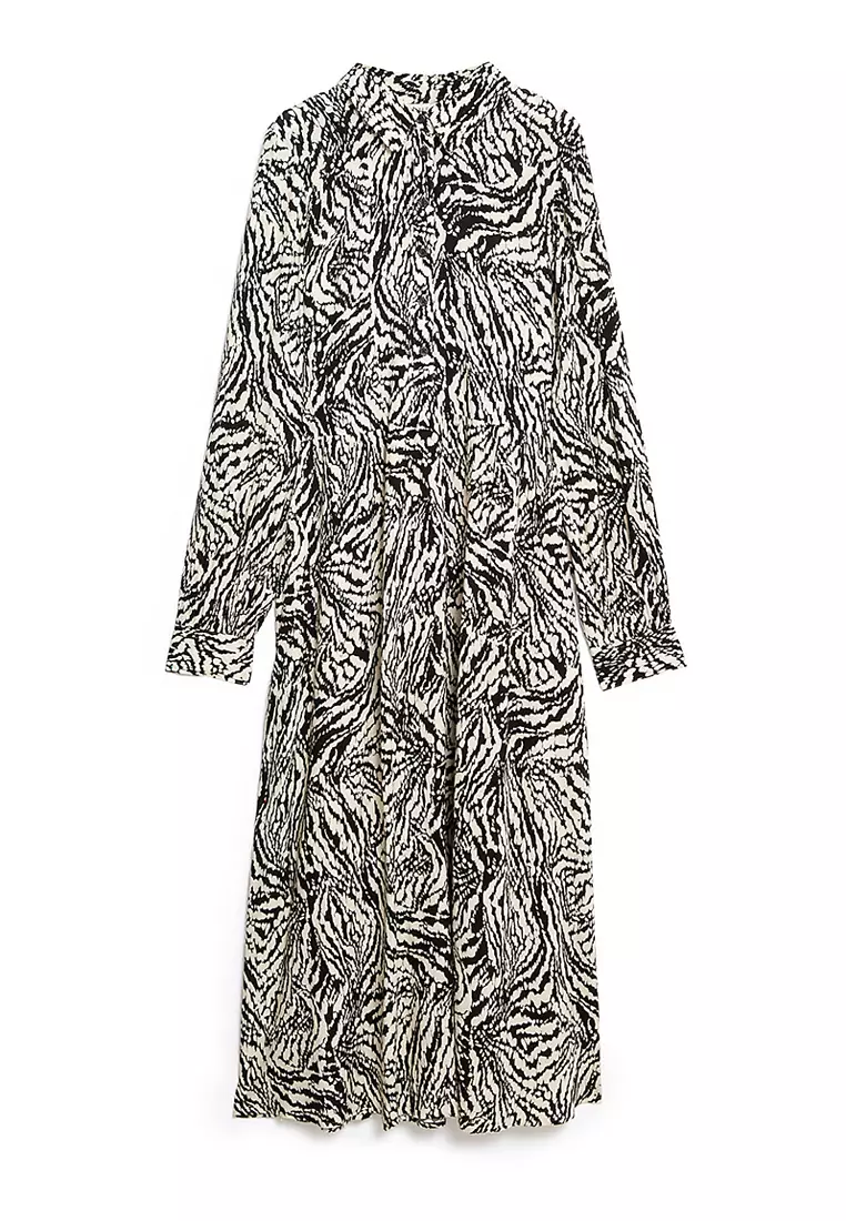 Printed Button Front Midi Shirt Dress